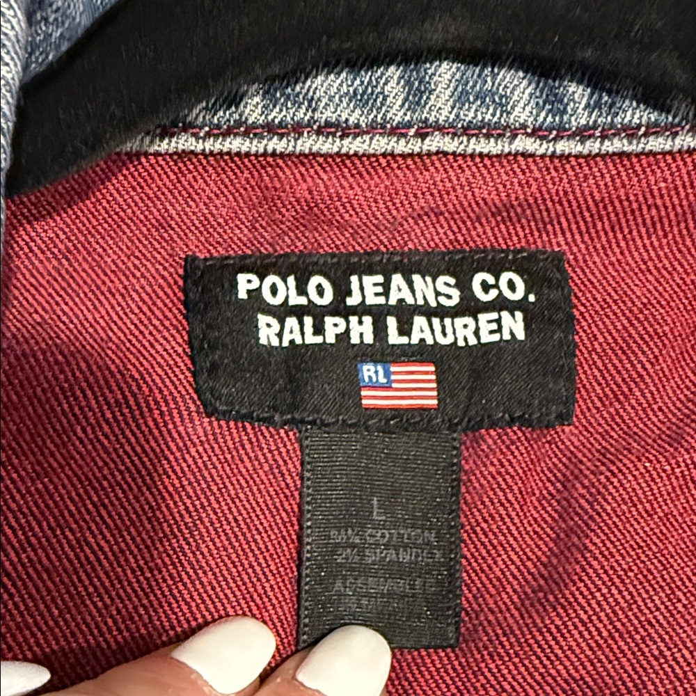 Vintage Womens Polo Jeans Co. Ralph Lauren Denim Jacket with Red Lining Size L - Picture 3 of 5